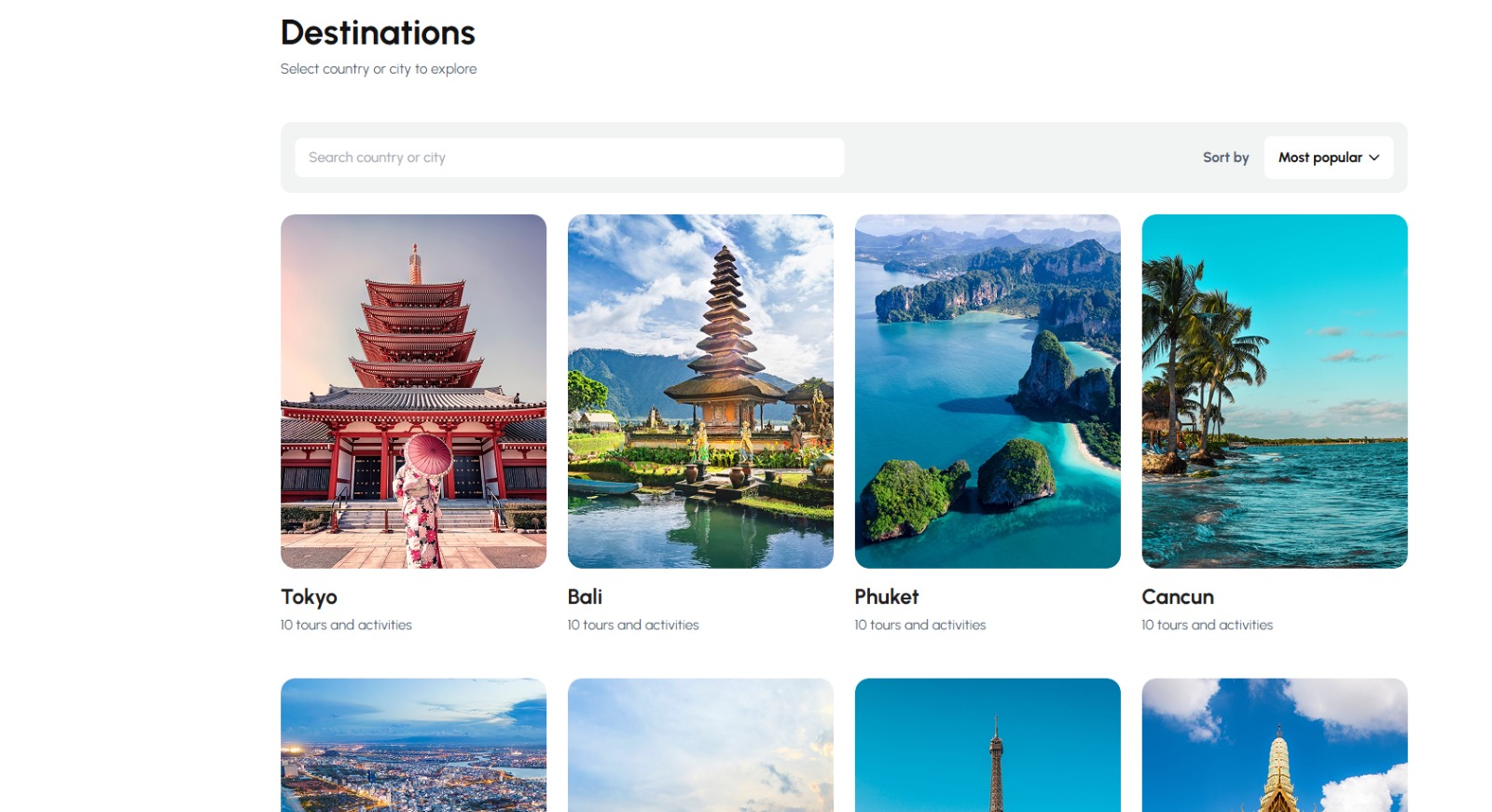 TravelZilla screenshot: Destination Discovery